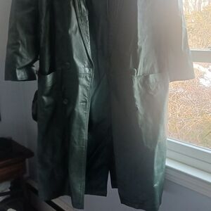 Vintage Dark Green Leather Trench Coat
